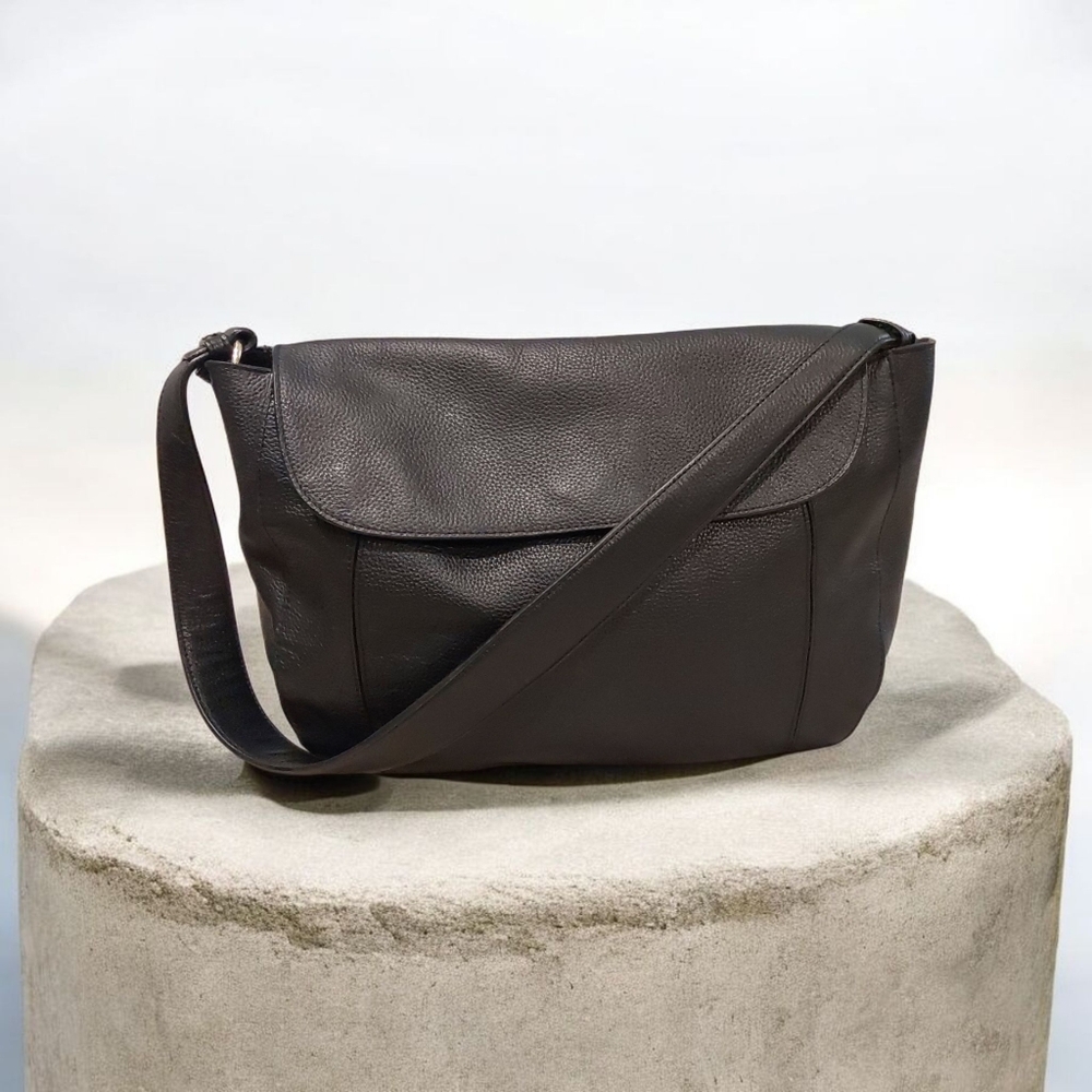 Nordstrom Black Leather Flap Over Hobo Sholder Bag